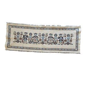 Vintage Raw Edge Hem Scandinavian Folk Art Linen Embroidered Table Runner 35"x13